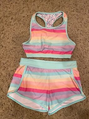 Eddie Bauer | Girl’s swim set shorts top colorful stripes size 10/12